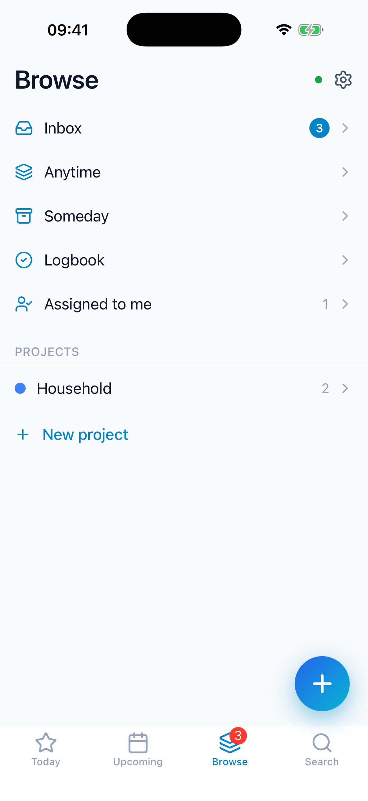 balu iOS app - browse view with smart lists and projects