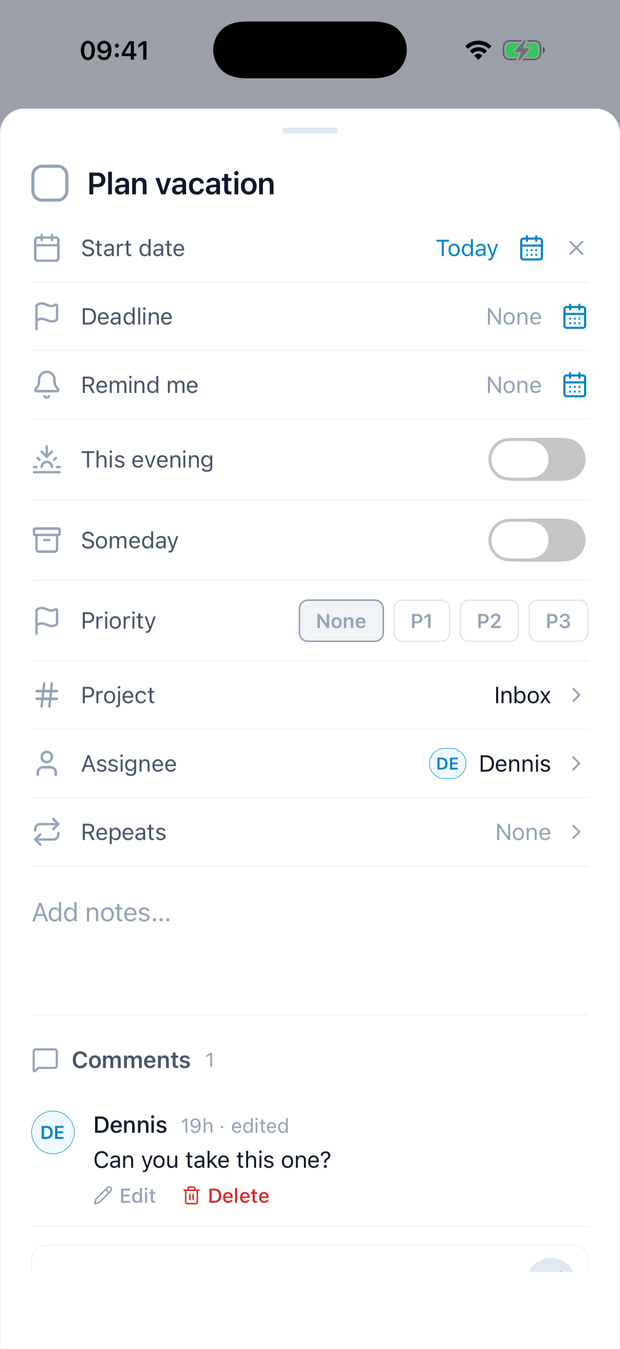 balu iOS app - task details with comments