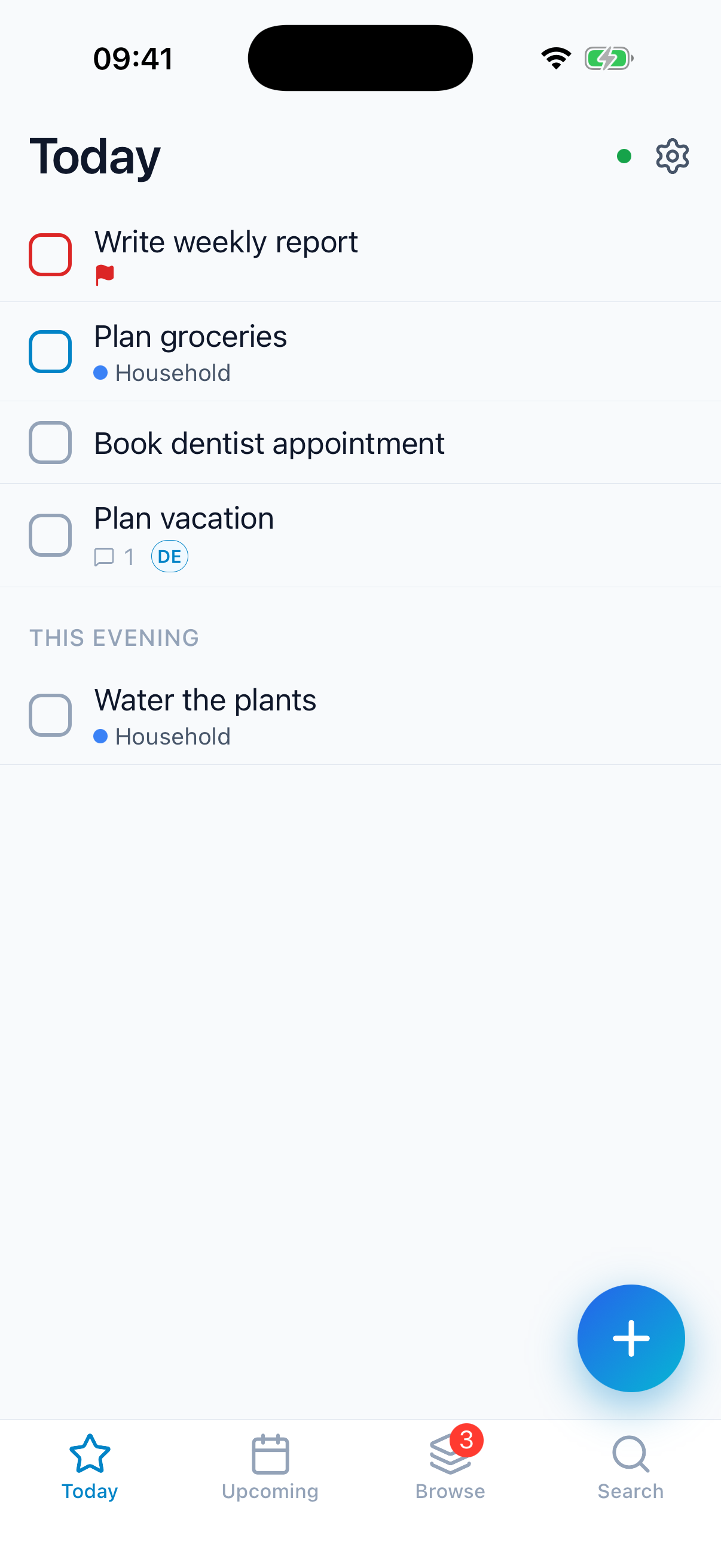 balu iOS app - Today view in light mode