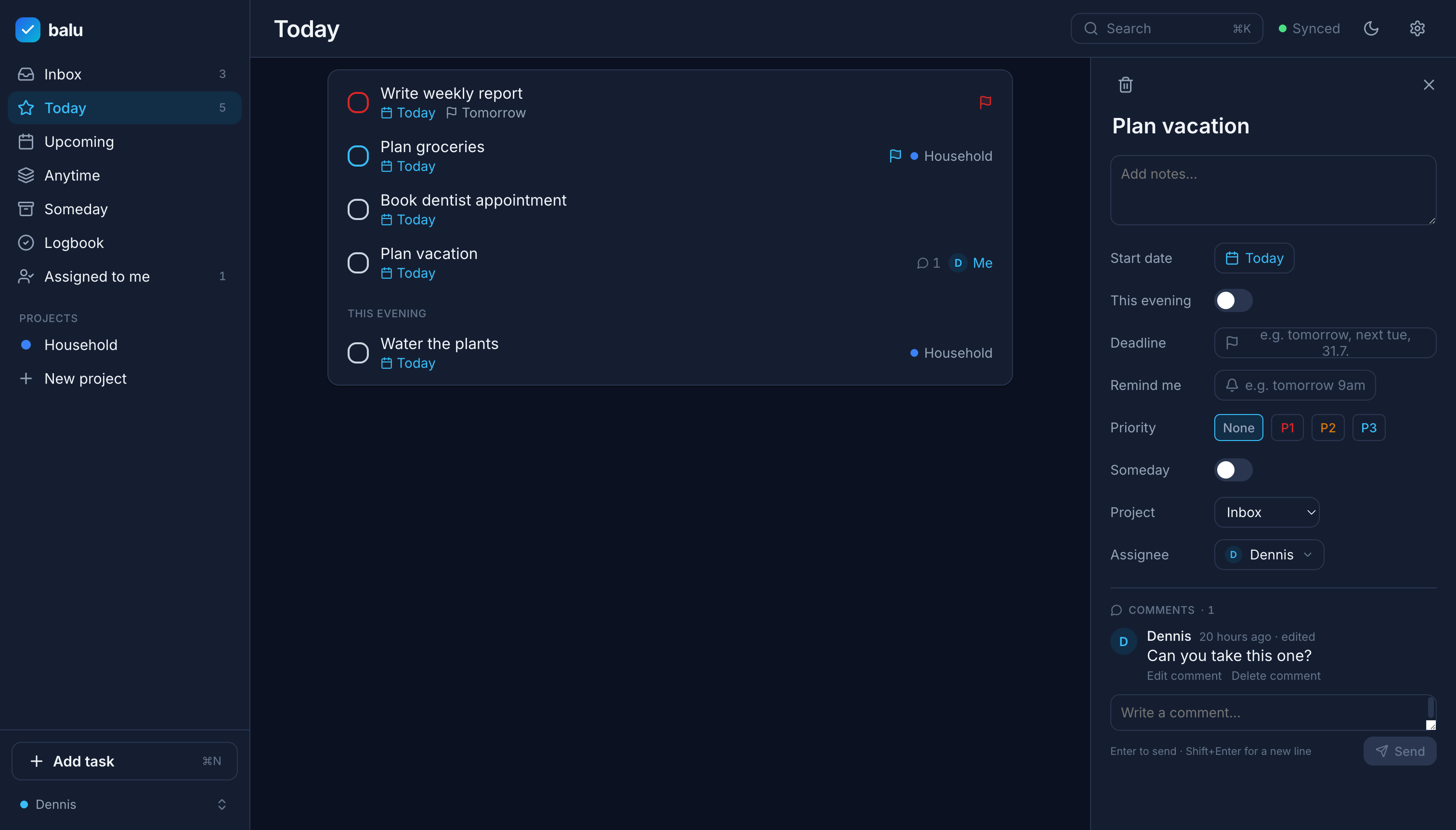 balu - task details with assignee and comments