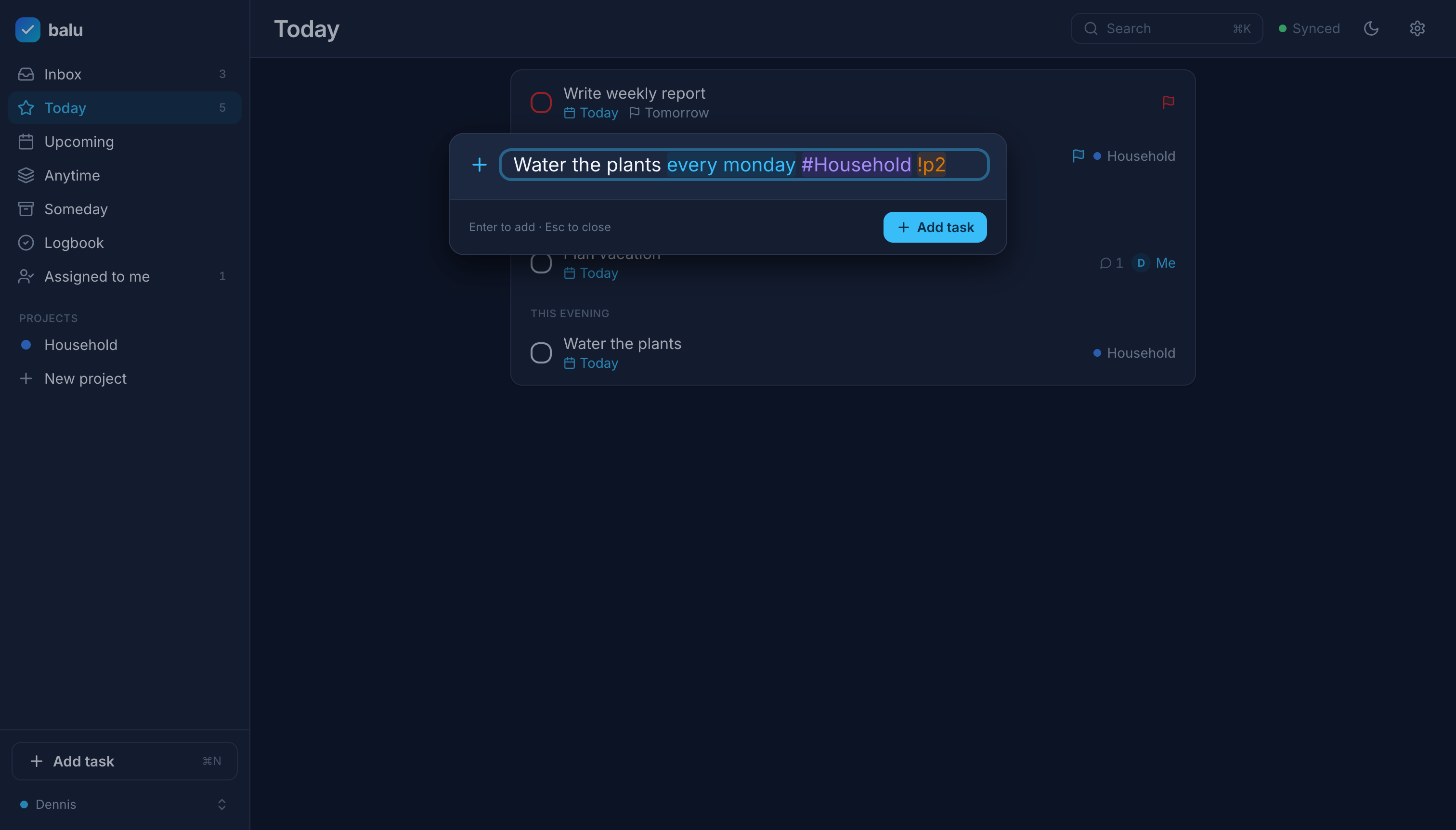 balu - natural-language quick add with live token highlighting