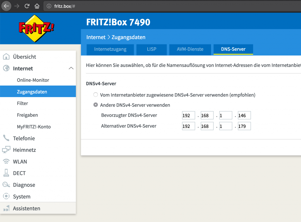FritzBox DNS-Server Konfiguration