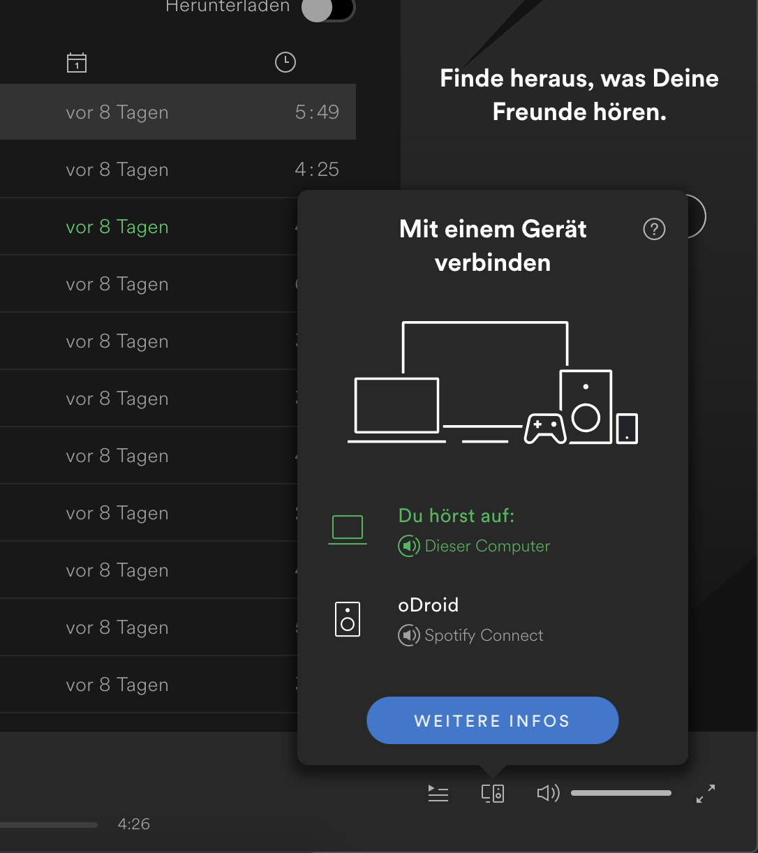 Auswahl des Abspielgerätes im Spotify Client